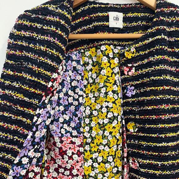 Cabi Headline Topper Floral Tweed Belted Button Down Coat Style 5660 Size 2 - Picture 5 of 10